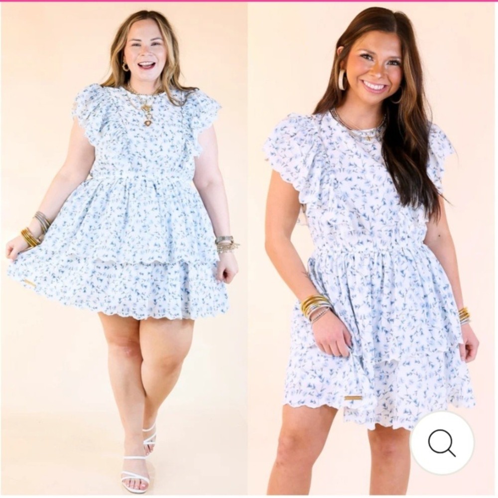 Simply Southern Womens White Daisy Dreams Ruffled Tiered Floral Dress Size Large